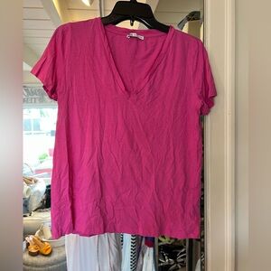 Zara Fuchsia V-Neck Short Sleeve Top